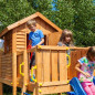Fungoo komplett játszótér My House Teak festéssel és 2,2 m-es kék csúszdával