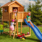 Fungoo komplett játszótér My House Teak festéssel és 2,2 m-es kék csúszdával